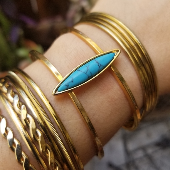 Faux Turquoise Gold Bangle Bracelet Mix - Picture 3 of 4